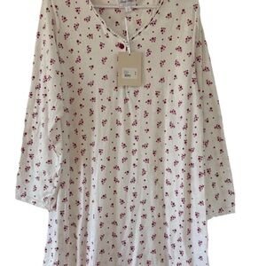NWT Body Touch Lingerie L Floral Print Nightgown White and dark Pink long sleeve
